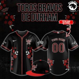 Durham Bulls Toros Bravos Black Floral Custom Baseball Jersey 1
