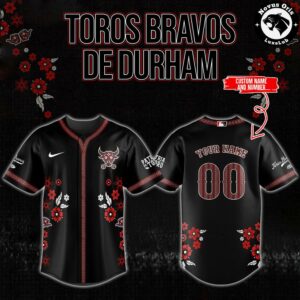 Durham Bulls Toros Bravos Black Floral Custom Baseball Jersey 2