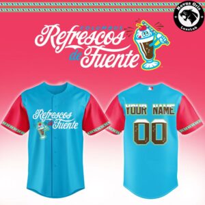 Refrescos de Fuente de Columbus Blue and Pink Custom Baseball Jersey 2