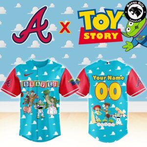 Atlanta Braves x Toy Story Night Woody Buzz Lightyear Custom Baseball Jersey 2