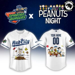 Custom Peanuts Night Snoopy Hub City Spartanburgers Baseball Jersey 2