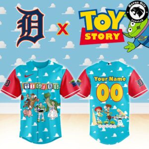 Detroit Tigers x Toy Story Night Woody Buzz Lightyear Custom Baseball Jersey 2