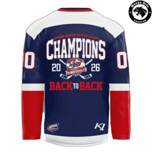 Evansville Thunderbolts 2026 Presidents Cup Champions Back to Back Hockey Jersey 3