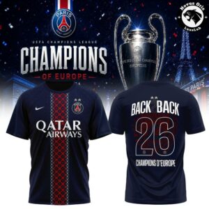 PSG Back 2 Back Champions Of Europe 2026 Football T-Shirt