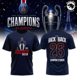 PSG Back 2 Back Champions Of Europe 2026 Football T Shirt 2