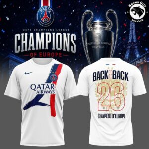 PSG Back 2 Back Champions Of Europe 2026 Football T Shirt 3