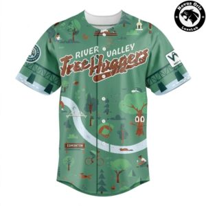 River Valley Tree Huggers Edmonton Baseball Jersey Green Nature Graphic Theme Shirt 2