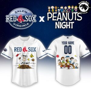 Salem Red Sox x Peanuts Night Baseball Jersey Custom White Snoopy Shirt 2