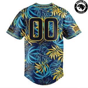 Woodpeckers Tropical Hawaiian Baseball Jersey Blue Yellow Palm Leaf Floral Shirt 3