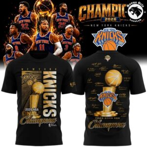 Autographed New York Knicks 2026 Champions Signature Graphic Tee 4