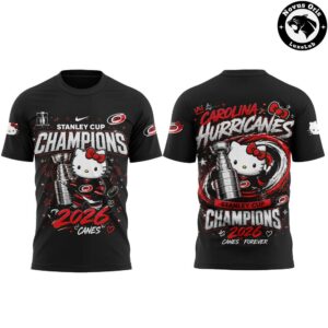 Carolina Hurricanes x Hello Kitty 2026 Stanley Cup 2 Time Champions T Shirt 2
