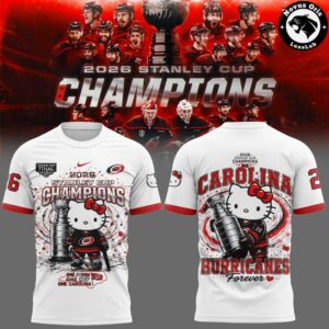 Carolina Hurricanes x Hello Kitty 2026 Stanley Cup 2 Time Champions T Shirt 3