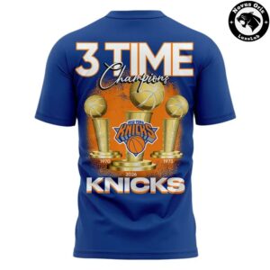 New York Knicks 2026 NBA 3 Time Basketball World Champions T Shirt 3