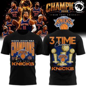 New York Knicks 2026 NBA 3 Time Basketball World Champions T Shirt 4