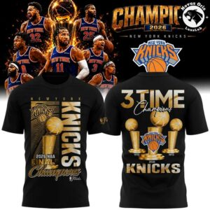 New York Knicks 2026 NBA Champions 3-Time Gold Trophy Shirt