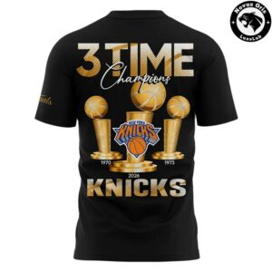 New York Knicks 2026 NBA Champions 3 Time Gold Trophy Shirt 3