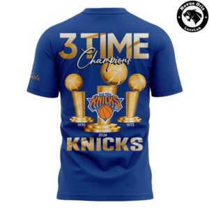 New York Knicks 2026 NBA Champions 3 Time Gold Trophy Shirt 6