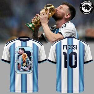 Official Lionel Messi Argentina World Cup Trophy Graphic Shirt