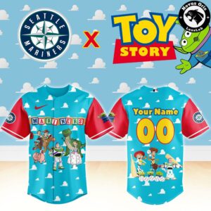 Seattle Mariners x Toy Story Night Woody Buzz Lightyear Custom Baseball Jersey 2