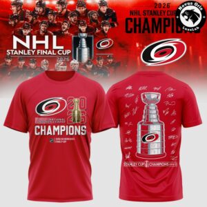 Signed Carolina Hurricanes 2026 Stanley Cup Champions T Shirt 1