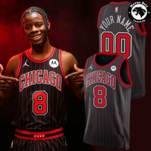 Chicago Bulls Wilson 8 Black Red Pinstripe Basketball Jersey 2