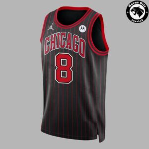 Chicago Bulls Wilson 8 Black Red Pinstripe Basketball Jersey 3