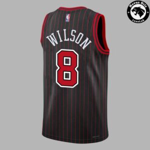 Chicago Bulls Wilson 8 Black Red Pinstripe Basketball Jersey 4
