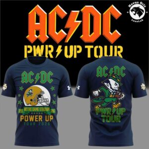 ACDC x Notre Dame Football Power Up Tour 2026 T Shirt 3