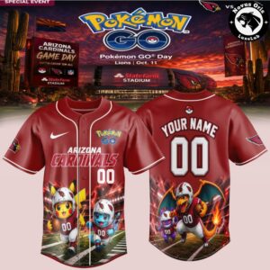 Arizona Cardinals x Pokmon GO Game Day Pikachu Custom Baseball Jersey 3