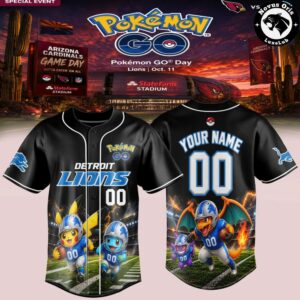 Detroit Lions x Pokémon GO Game Day Pikachu Custom Baseball Jersey