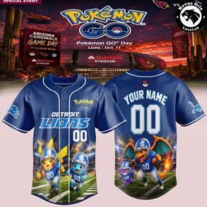 Detroit Lions x Pokmon GO Game Day Pikachu Custom Baseball Jersey 2