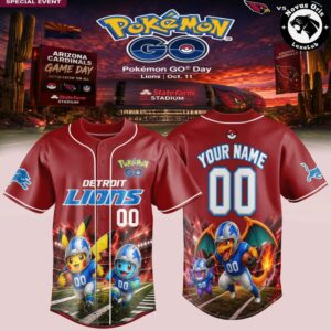 Detroit Lions x Pokmon GO Game Day Pikachu Custom Baseball Jersey 3
