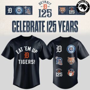 Detroit Tigers Eat Em Up Tigers 125th Anniversary Baseball Jersey