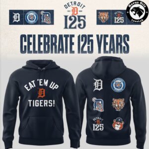 Detroit Tigers Eat Em Up Tigers 125th Anniversary Hoodie