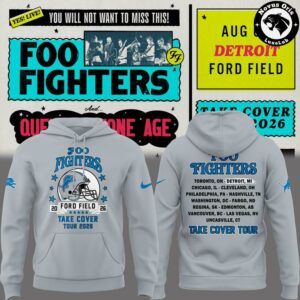 Foo Fighters x Detroit Lions Take Cover Tour 2026 Hoodie 2
