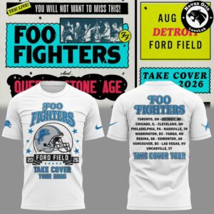 Foo Fighters x Detroit Lions Take Cover Tour 2026 T Shirt 4