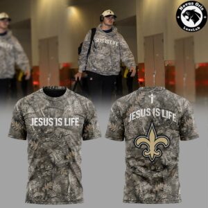New Orleans Saints Treyton Welch Jesus Is Life Camo Graphic T Shirt 2