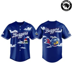 Ontario Tower Buzzers Bee Mascot Sky Cloud Graphic Baseball Jersey 2