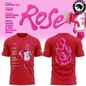Portland Fire WNBA Rose Mascot Bio Graphic T Shirt 5