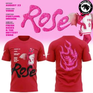 Portland Fire WNBA Rose Mascot Bio Graphic T Shirt 6