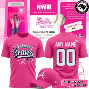 Atlanta Braves Custom Pink Barbie Gameday Graphic T-Shirt