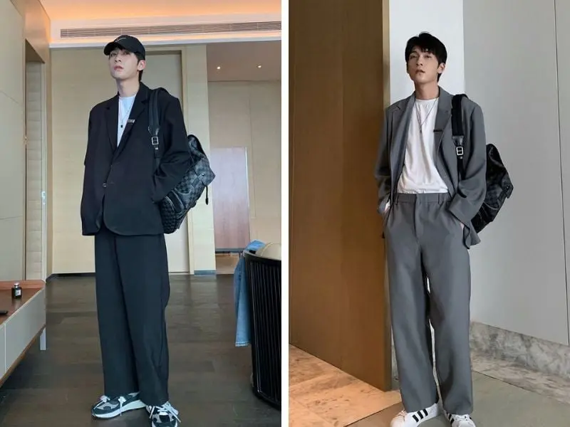 Baseball Cap + Blazer + Tailored Trousers