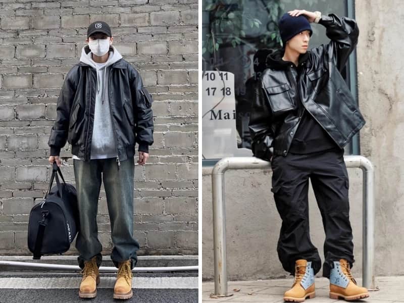 Baseball Cap + Bomber Jacket + Timberland Boots