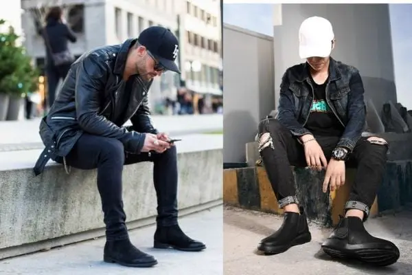 Baseball Cap + Leather Jacket + Chelsea Boots