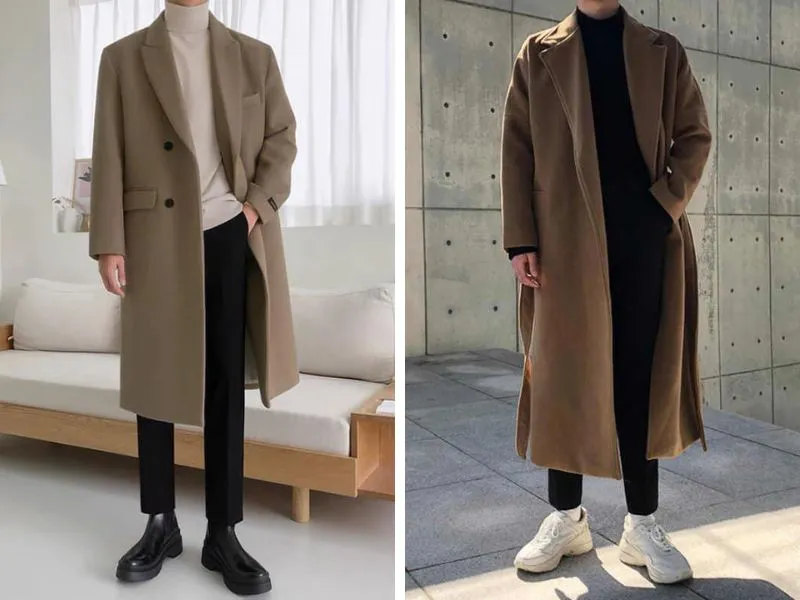 Baseball Cap + Turtleneck + Long Wool Overcoat