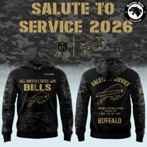 Buffalo Bills Salute To Service 2026 Black Camo Pullover Hoodie
