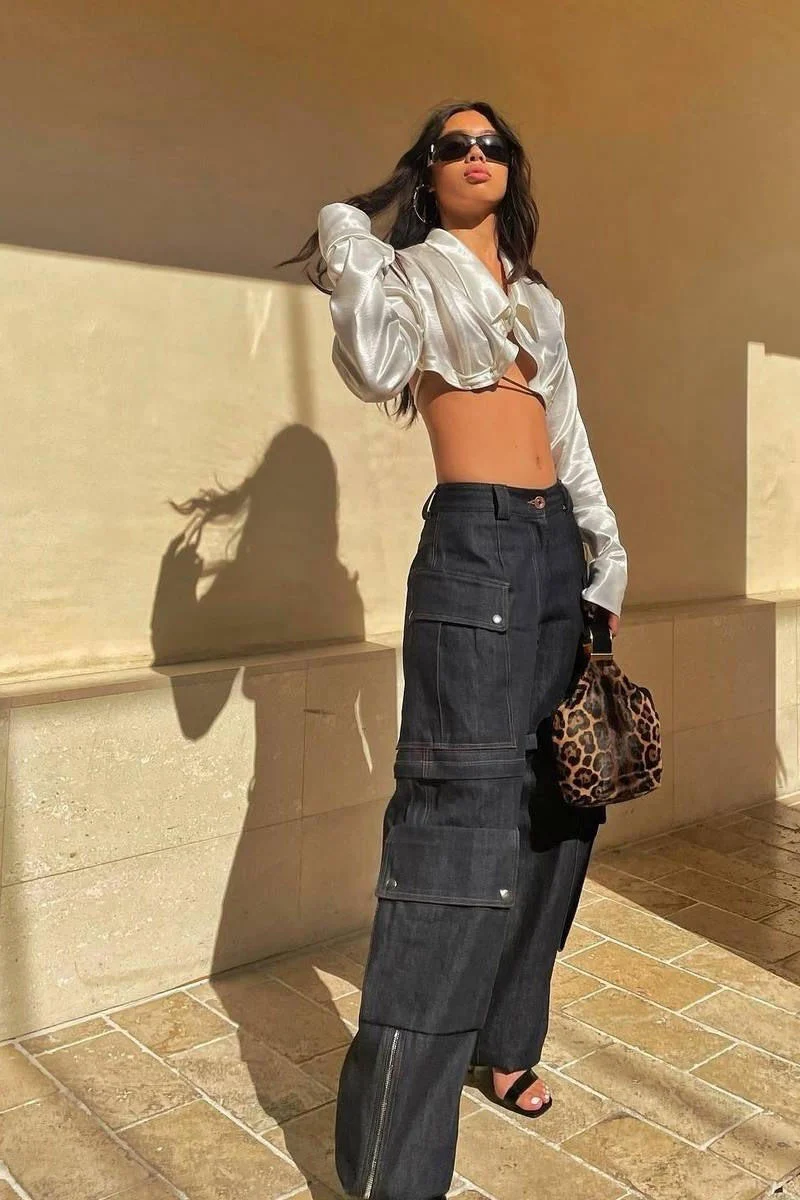 Cropped Button Down Shirt & Stylish Cargo Pants