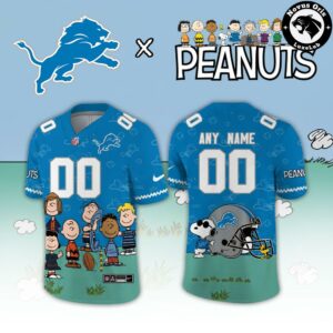 Detroit Lions x Peanuts Night Snoopy Custom Football Jersey 2