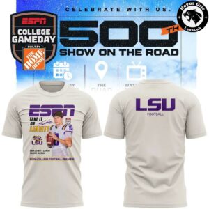 LSU Tigers Football x Sam Leavitt 500th ESPN College GameDay T-Shirt