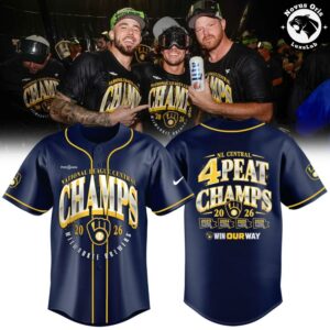 Milwaukee Brewers NL Central Champions 4 Peat 2026 Baseball Jersey 1